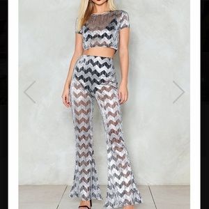 Chevron crop top and pants set